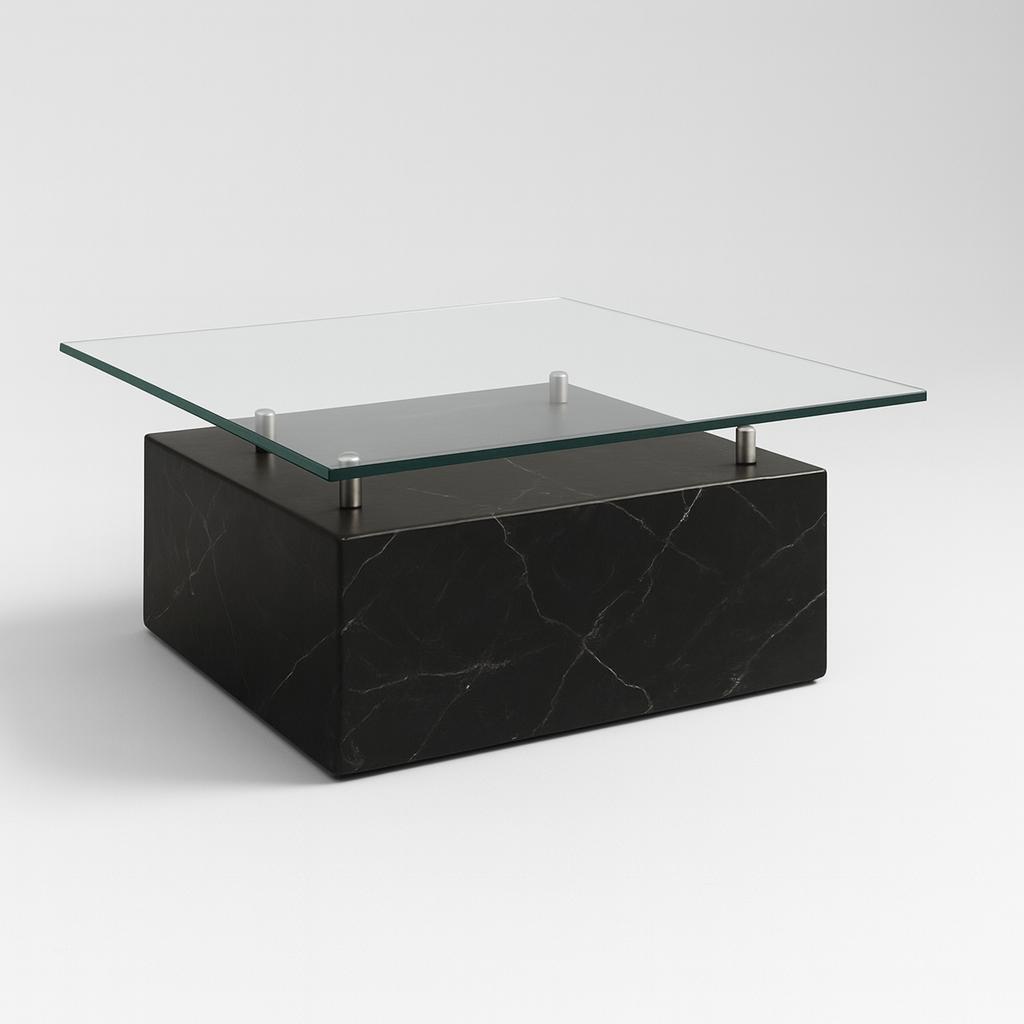 Mesa de centro con cubierta de vidrio en cubo