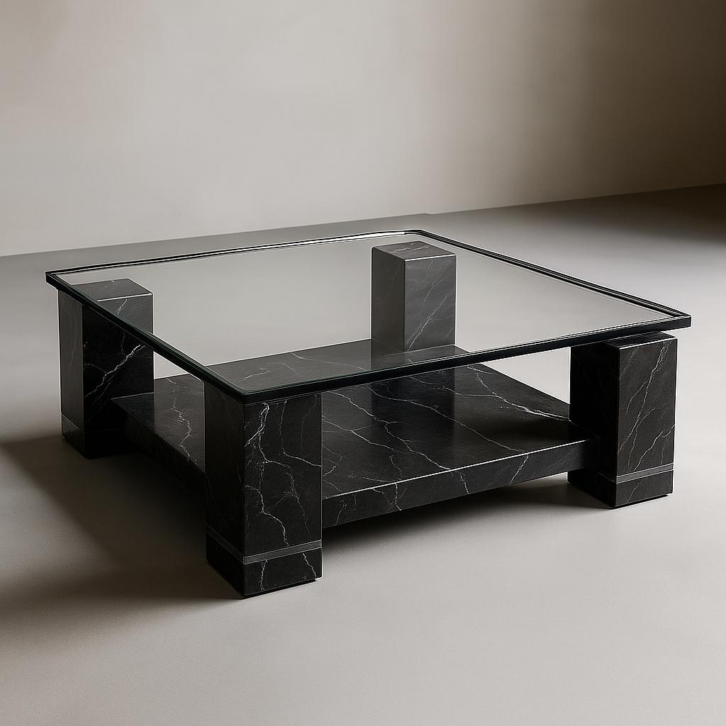 Mesa de vidrio con base cuadrada en negro