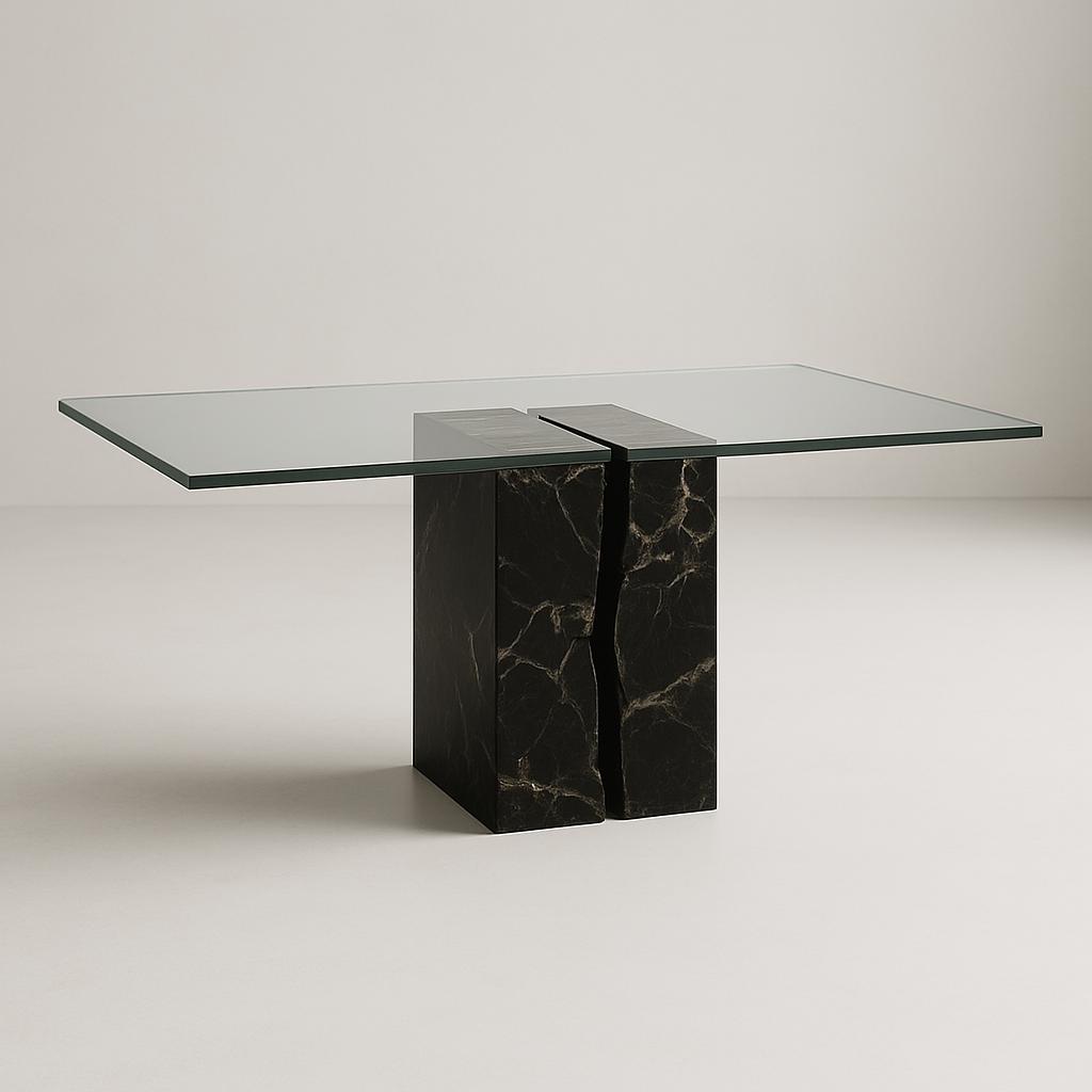 Mesa de vidrio base al centro en cuadrado